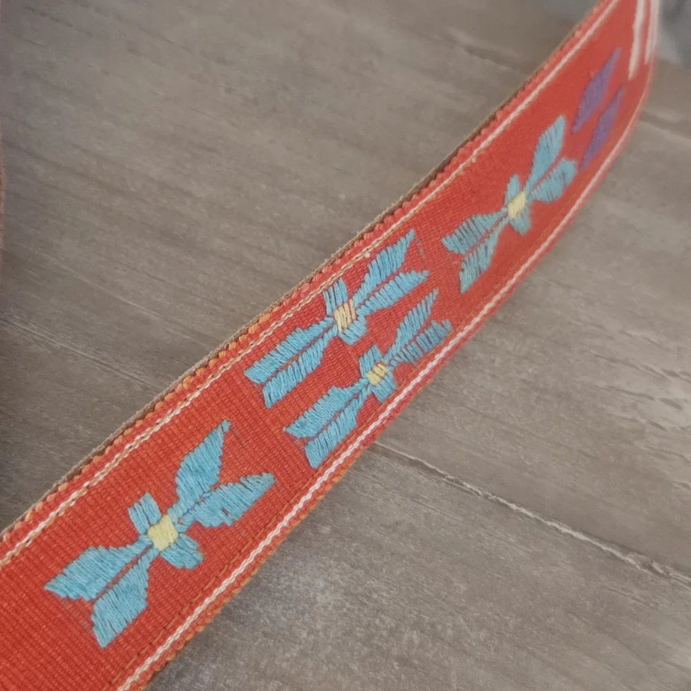 Vtg Men's Embroidered Belt, 38, M/L, Bird/Flower, Leather